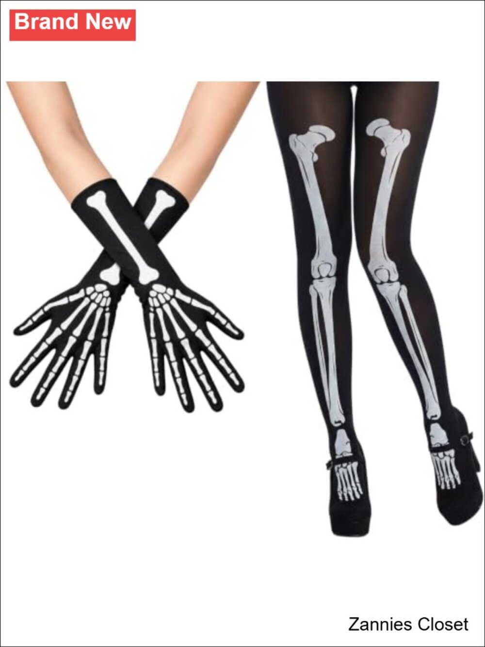 👻 Skeleton Costume Set Thigh High Socks & Long Gloves Halloween Accessory